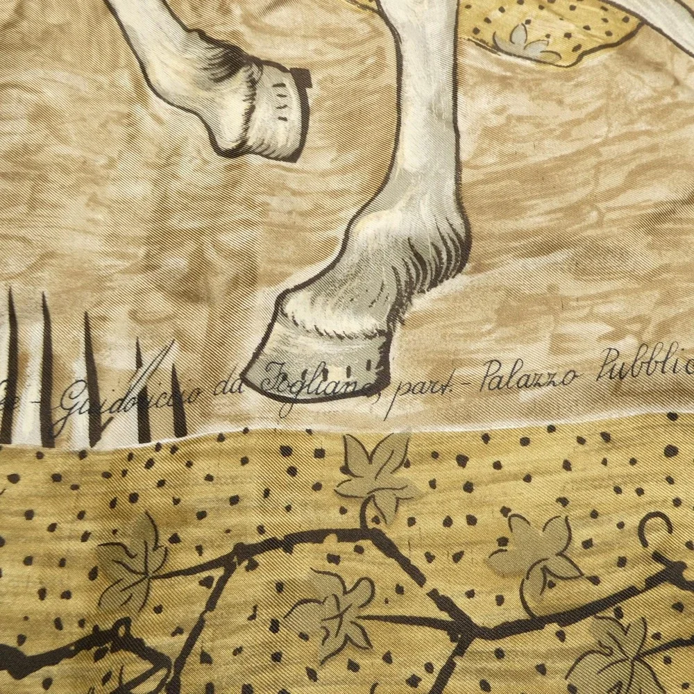 Toninelli Milano Scarf Womens One Size Gold Medieval Horse Art Print Square